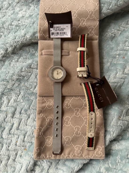 Gucci Jewelry - Gucci Silver Mesh Watch with Interchangeable Green-Red Web Strap